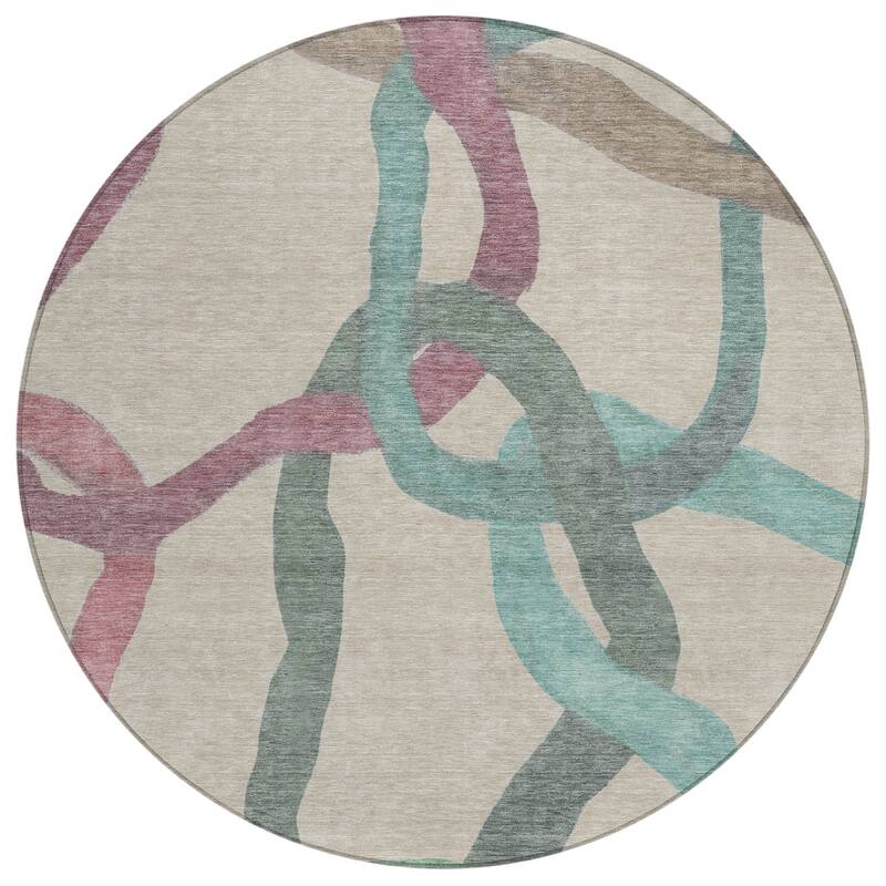 Machine Washable Indoor/ Outdoor Abstract Links Chantille Rug