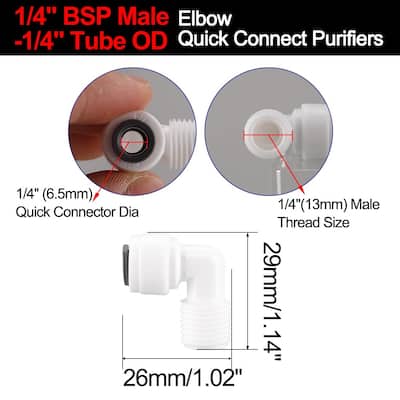 5pcs Elbow 1/4 Inch Male to 1/4 Inch Quick Connect Purifiers Tube Push Fittin - Male 13mm/ 1/4"