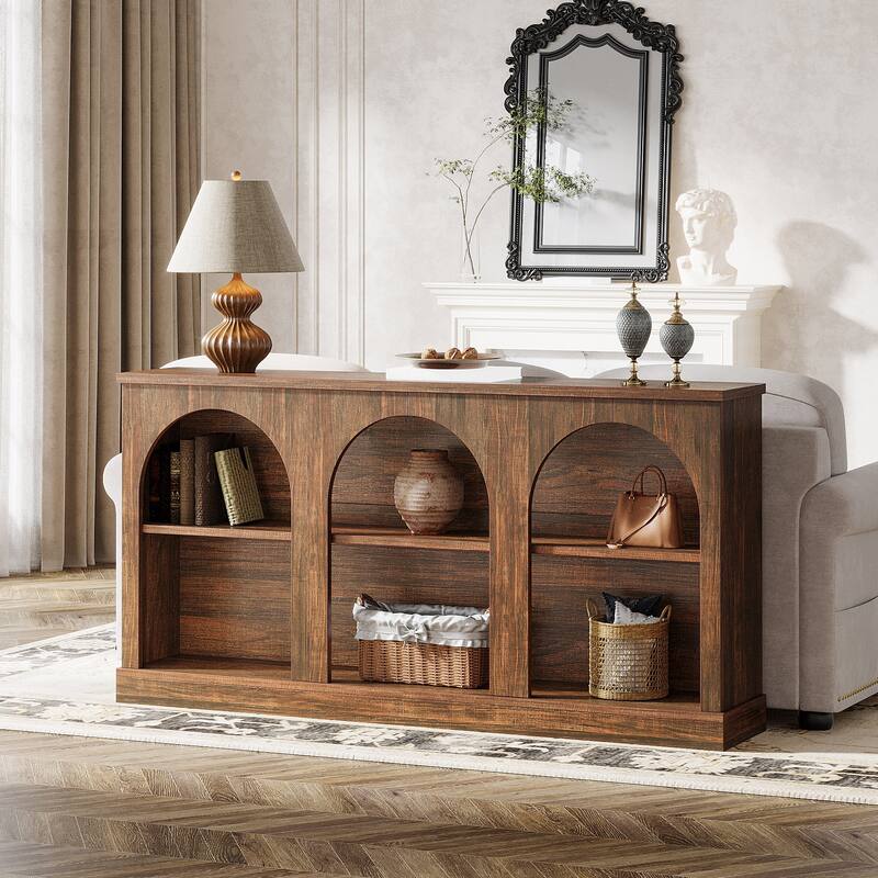 63-Inch Farmhouse Console Table with 3 Tier Storage