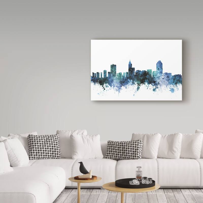 Michael Tompsett 'Raleigh North Carolina Blue Teal Skyline' Canvas Art