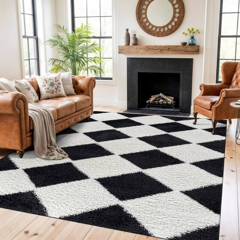 Diamond Wave Shag Rug - Cozy Feel for Living Room, Bedroom, or Entryway - Anthracite Dark Gray - Medium Pile - Anthracite - 7' 10" x 10'