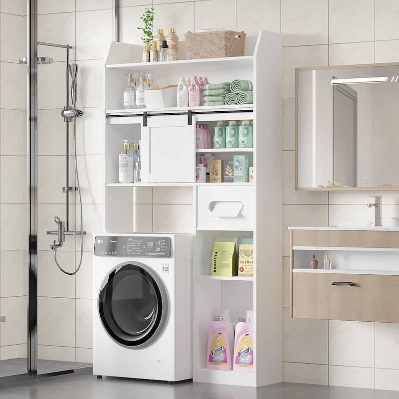 Javlergo Over The Toilet Storage Cabinet with Metal Frame and Storage Shelves, Bathroom Organizer with Adjustable Shelves