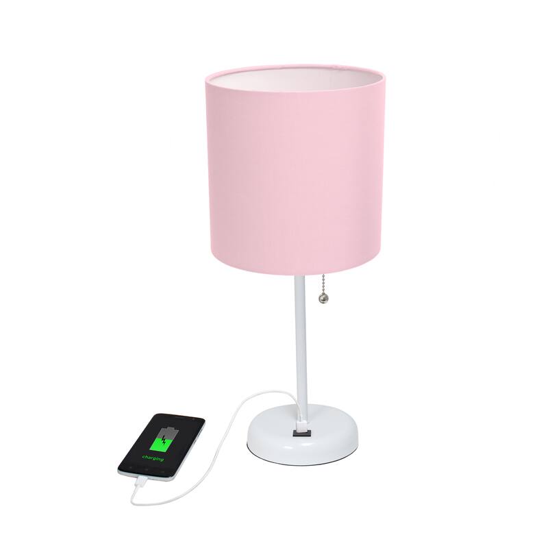 19.5" USB Port Feature Metal Lamp in White w Aqua Shade
