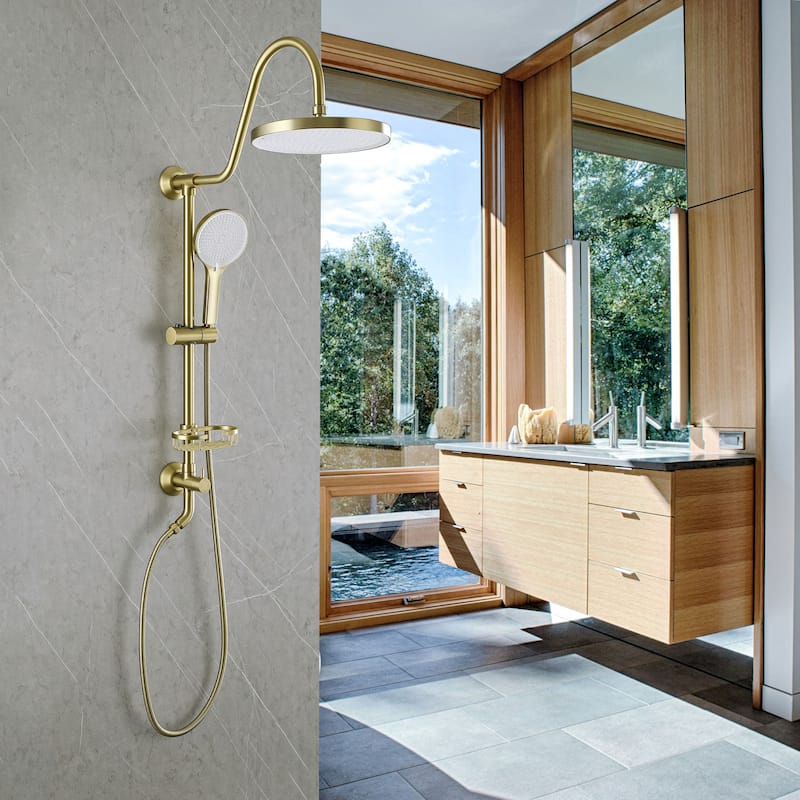 4-Way High Pressure Round Rain Shower Head With Adjustable Handheld Shower Head inBlack/Gold