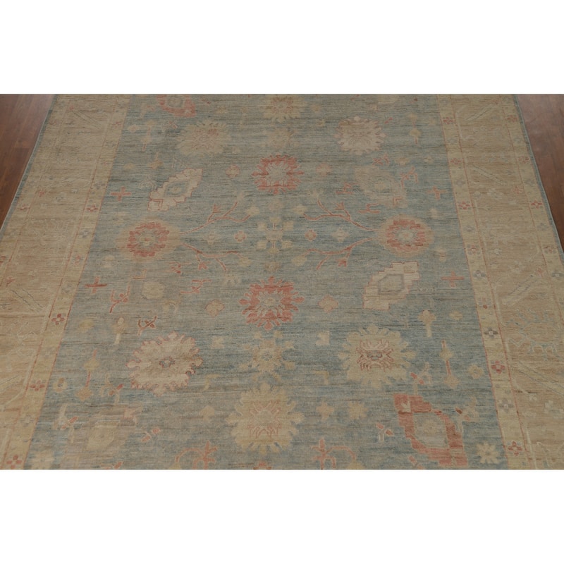 Hand Knotted Oriental 100% Wool Carpet Transitional All-Over Navy Blue & Blues Oushak Area Rug - 12' 5'' X 8' 8''