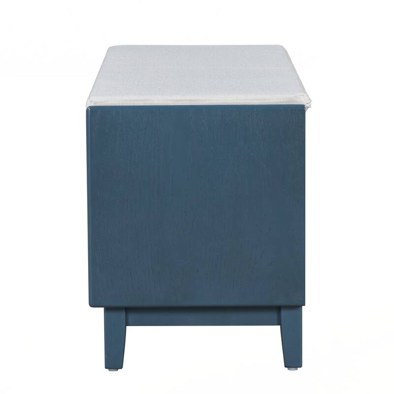 Rattan Entryway Bench with Storage, Cushioned Shoe Bench with Double Doors