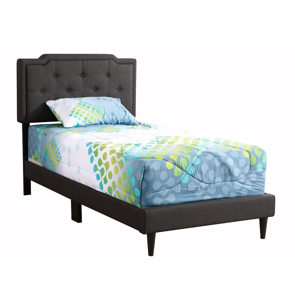 Modern Black Tufted Twin Bed Frame with Adjustable Headboard - Space-Saving Design for Compact Rooms
