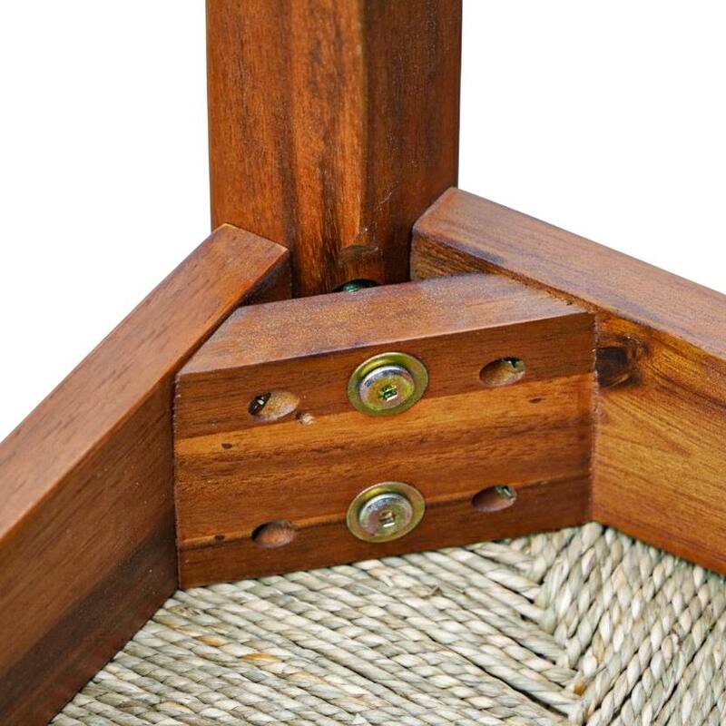 M4HSolid Acacia Wood Bench with Handwoven Natural Seagrass Seat