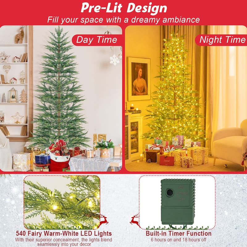Gymax 6.5/7.5 FT Pre-Lit Artificial Christmas Tree Simulated Cypress