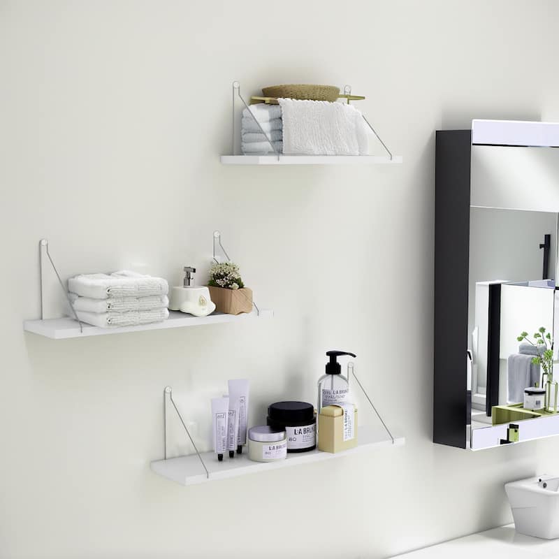 Floating Shelves for Wall with Silver Metal Brackets White for Bedroom Living Room - 23.62 x 5.91 x 5.91 inch