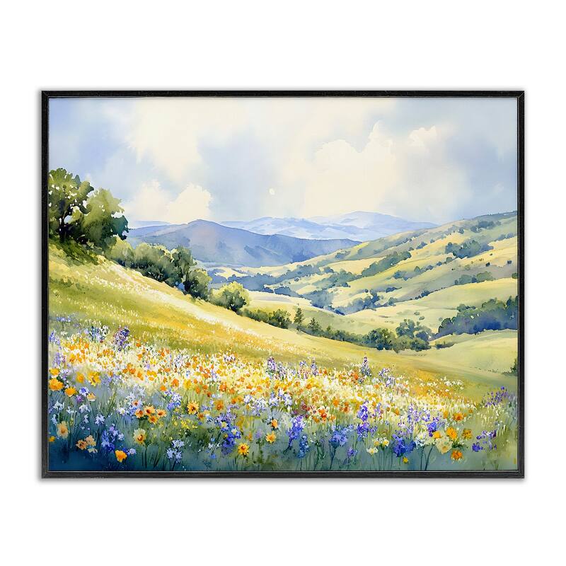 Stupell Spring Meadow with Distant Mountain Framed Giclee Art Design By Franklyn Gregory - 20 x 16 - Black
