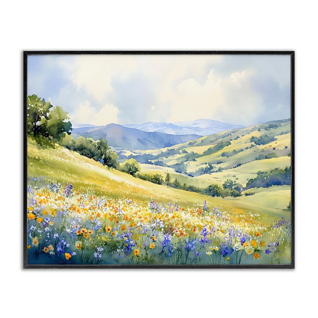 Stupell Spring Meadow with Distant Mountain Framed Giclee Art Design By Franklyn Gregory