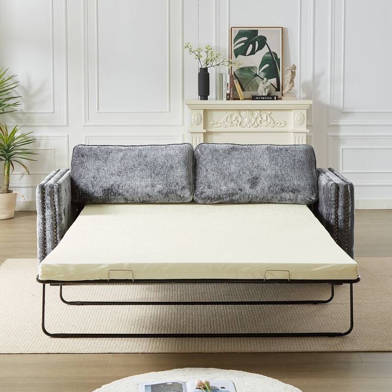 3-Seater Convertible Sleeper Sofa with Memory Foam - Chenille Fabric Couch for Living Rooms
