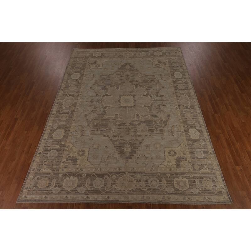 Vegetable Dye Beige Oushak Turkish Area Rug Handmade Wool Carpet - 8'11"x 12'3"