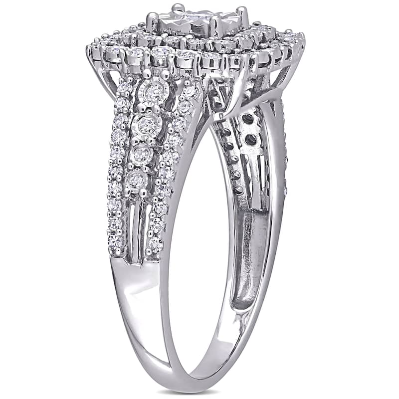 Miadora Halo Multi-Row 1/2ct TDW Diamond Engagement Ring 10k White Gold