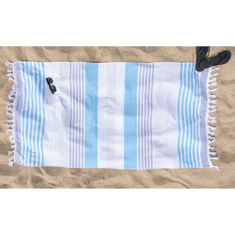 Superior Roxy Stripe Fouta Beach Towel with Tassels - 35" x 68"