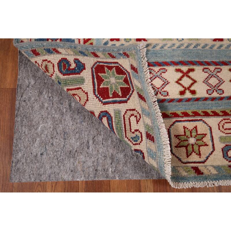 Blue Kazak Oriental Runner Rug Hand-Knotted Geometric Wool Carpet - 3'3" x 16'3"