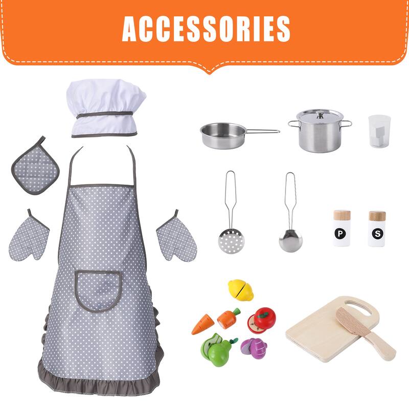 Wooden Play Kitchen for Kids with Cookware Playset,Lights & Sounds,20 Accessories and Ice Maker,Microwave,Oven,Range Hood,Sink