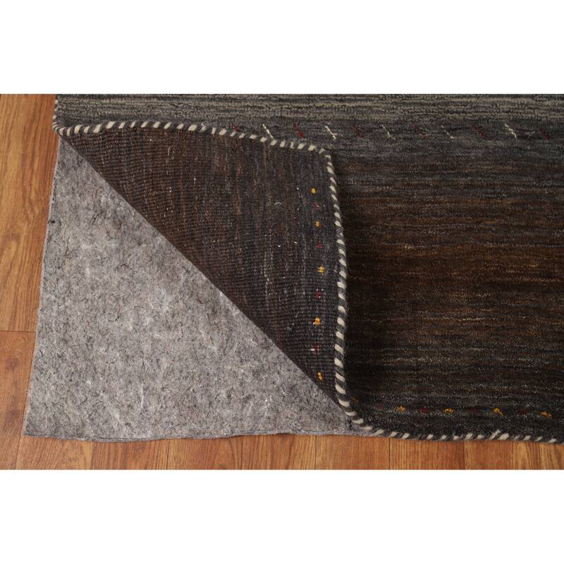 Hand Knotted Oriental 100% Wool Carpet Tribal Stripe Brown Gabbeh Area Rug - 5' 10'' X 4' 0''