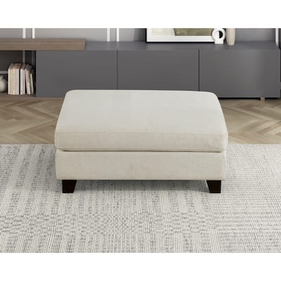 Ivory Fabric Upholstered Ottoman Cushion Seat Modern Living Room Furniture 1pc Solid Wood Legs