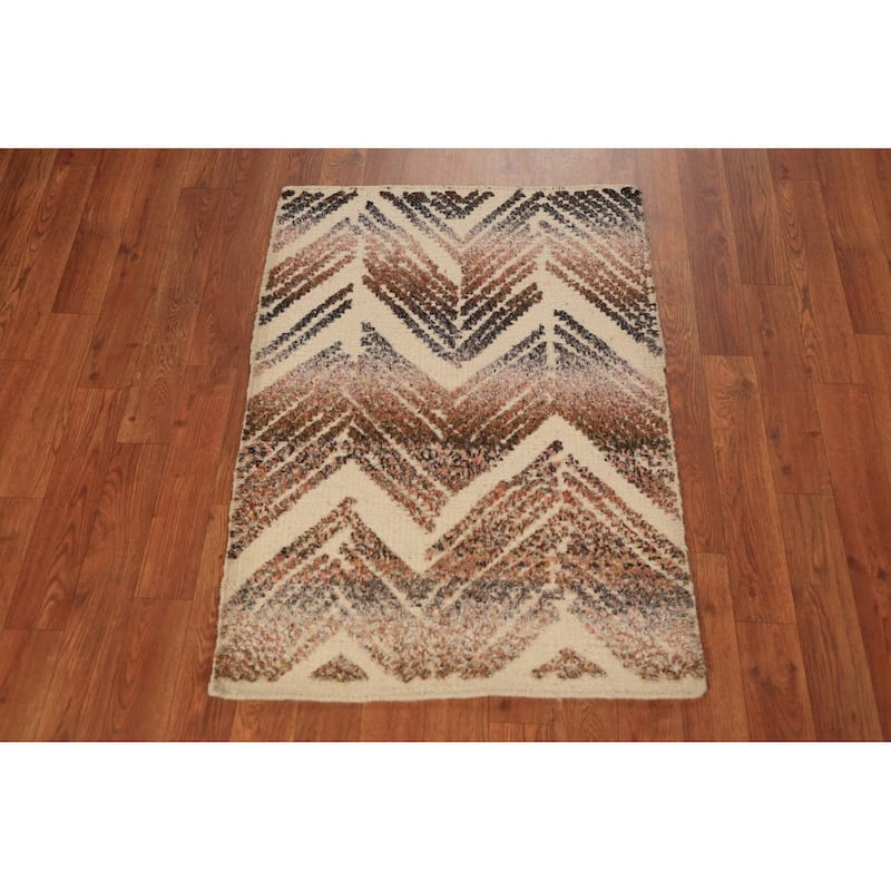 Chevron Style Moroccan Indian Accent Rug Handmade Wool Carpet - 2'0"x 3'0"