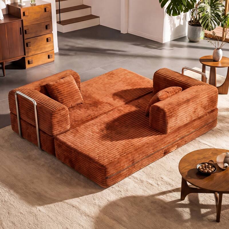 Convertible Floor Sofa Bed Boneless Corduroy Sofa, 78.7" Foldable Compressed Loveseat Lounge Sleeper 2 Seater Couches