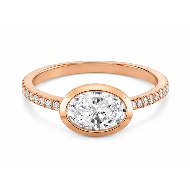 Auriya 14K Gold Bezel Oval Diamond Engagement Ring 1.00 - 5.00ct. tw. (F-G, VS) - 4.00 carats - 6 - Rose