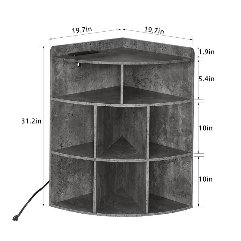 VECELO 4-Tier Adjustable Corner Bookshelf with Charging Station 3 AC Outlets & 2 USB Ports Waterproof Eco-Friendly Design