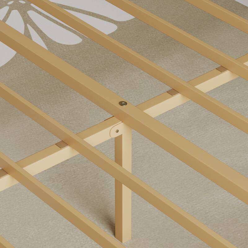 Solid Bamboo Bed Frame with Headboard, Heavy Duty Metal Slat Support, Easy Assembly