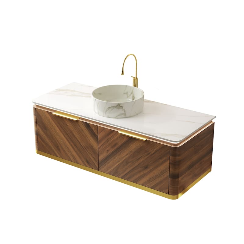 48" Floating Vanity with Smart Sensor Light, Stone Top and Vessel Sink