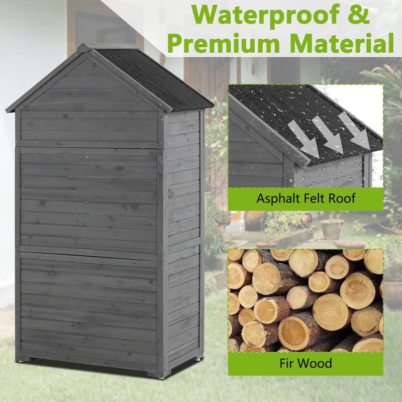 Outdoor Storage Cabinet with Removable Shelves, Wooden Closet Garden Tool Shed with Adjustable Feet, Waterproof Roof
