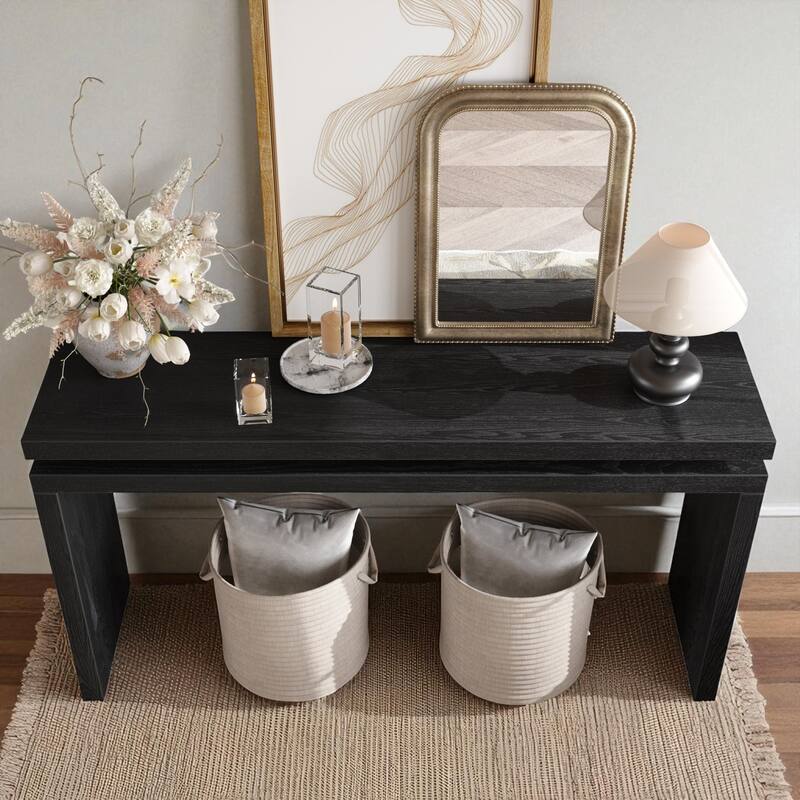 60'' Farmhouse Console Table with Double Board Suspension Design, Retro Solid Wood and MDF Entryway Table