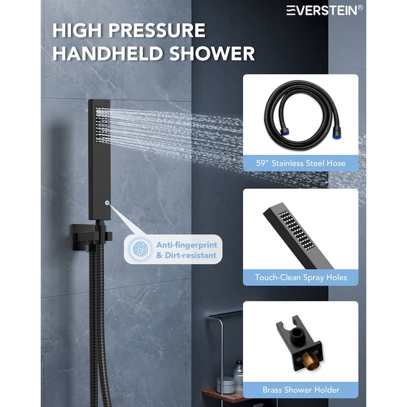 Thermostatic Rainfall Shower System,12 Inch 64-Color LED Mood Lighting Shower Faucet Set with 6 Body Jets