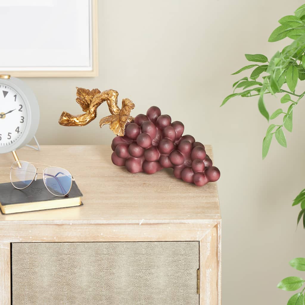 Purple Polystone Grape Fruit Decorative Sculpture with Gold Stem
