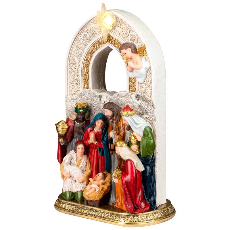Lighted Star, Holy Family, Wise Men, Shepard and Angel Nativity Christmas Decoration - 10"