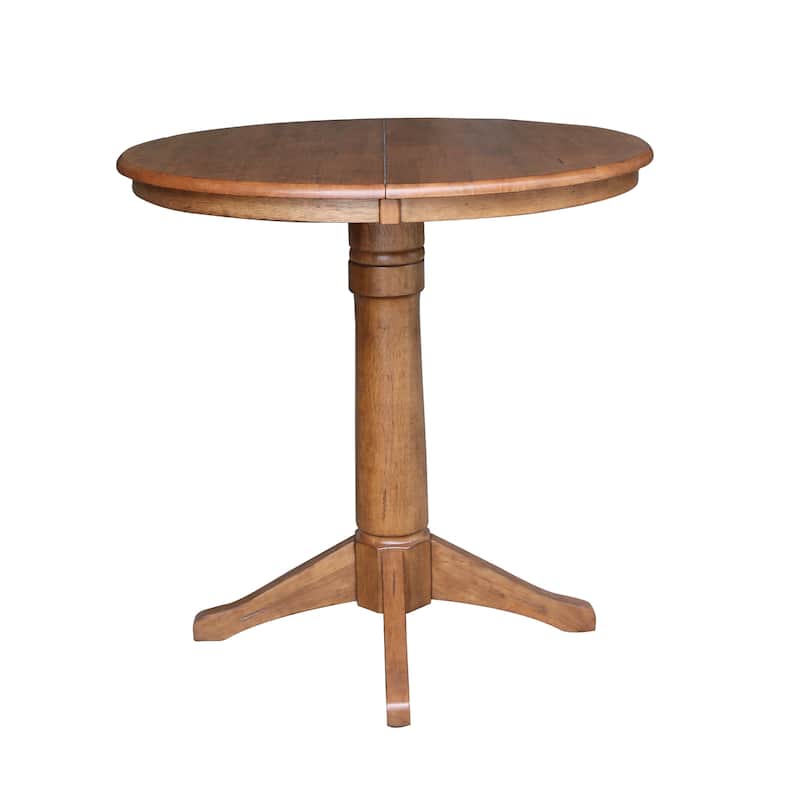 36" Round Wood Extension Dining Table with 2 Counter Height Bar Stools - N/A