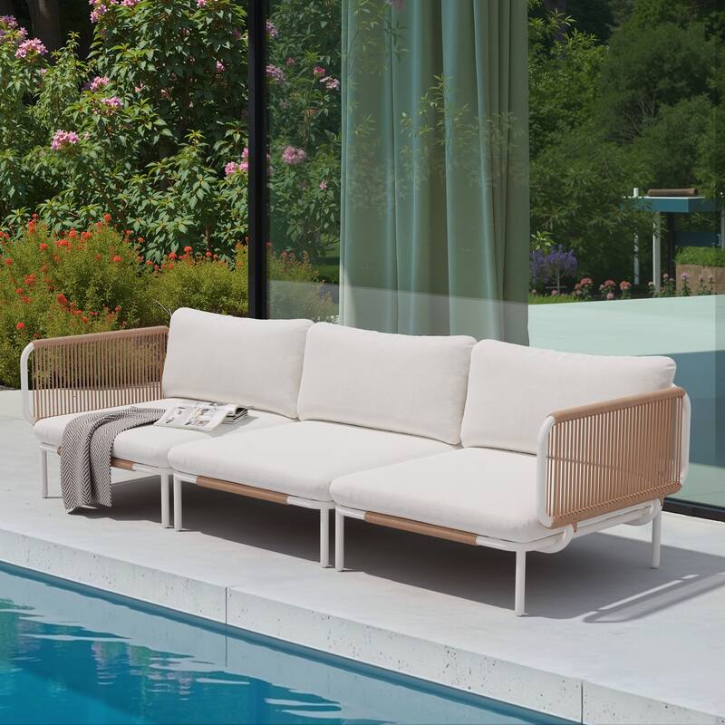 Cushion Patio Sectional Sofa Set Outdoor DIY Free Combination Furniture - Beige