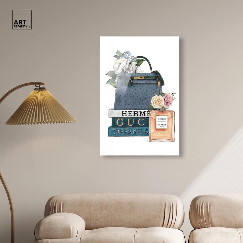 Books and Coco Orange Acrylic by Art Remedy, Ready to Hang