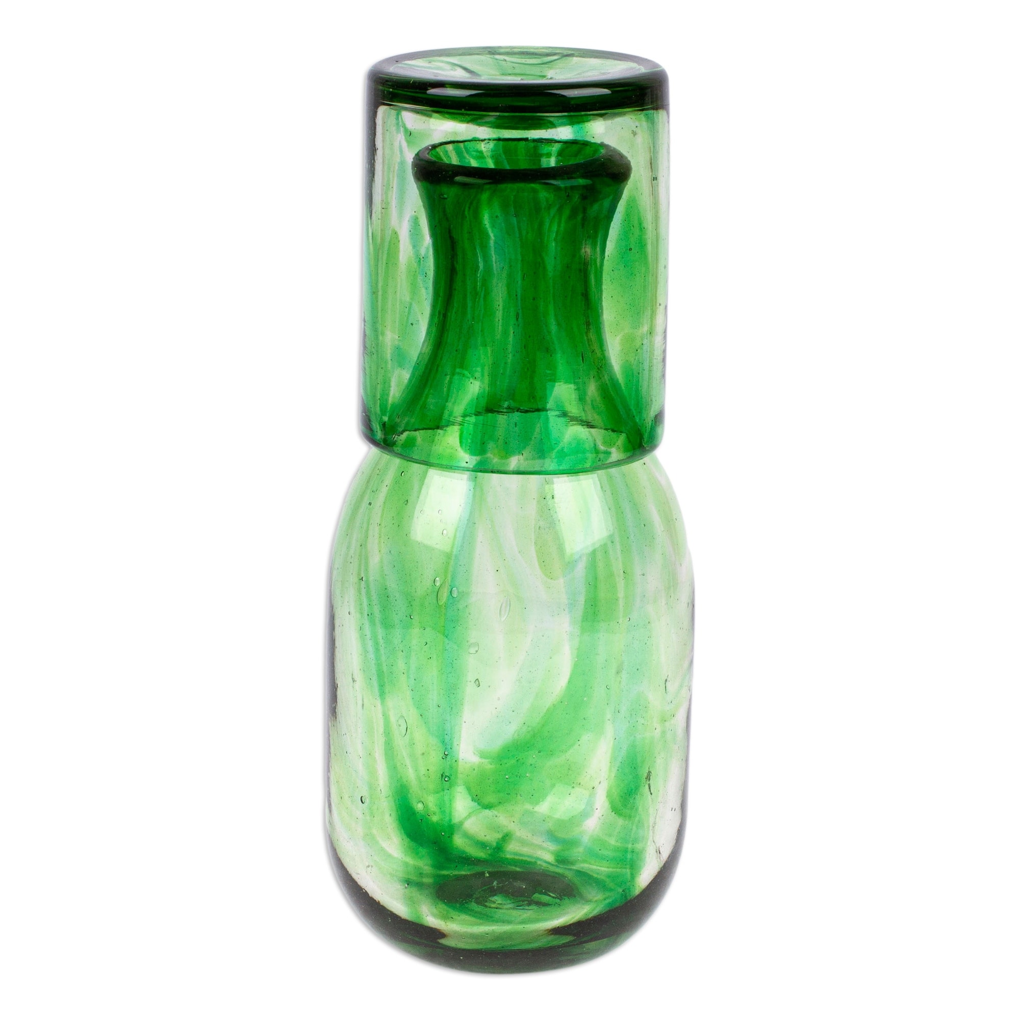 Novica Handmade Delicate Green Handblown Recycled Glass Carafe And Glass Set (Pair)