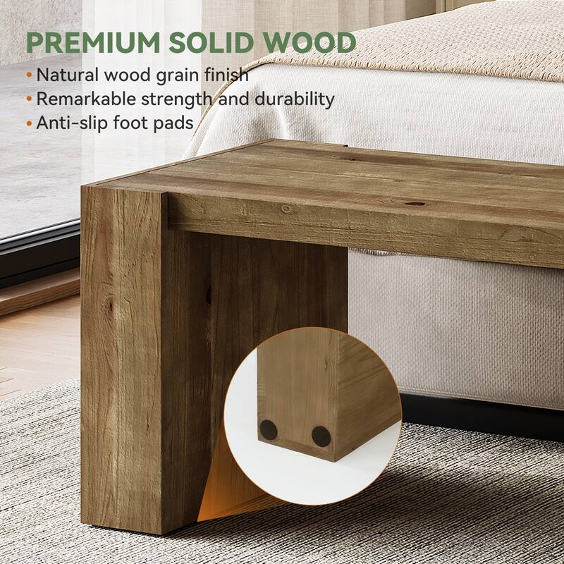 Solid Wood Entryway Bench, 59'' Farmhouse Indoor Bench Seat