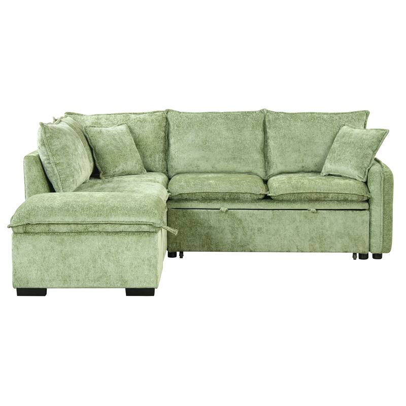 82.67"Convertible Sofa Bed Sectional Sofa Sleeper L-shaped Sofa with a Storage Ottoman,Two Pillows, Two Power Sockets and Two US