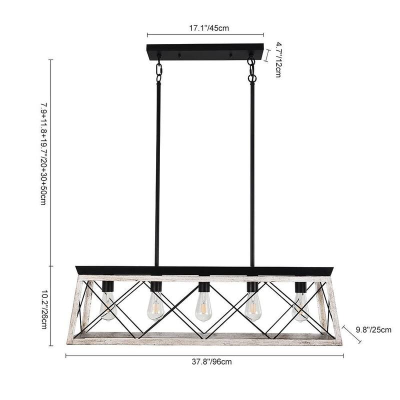 Rustic 5-Light Metal Rectangle Island Pendant Chandelier