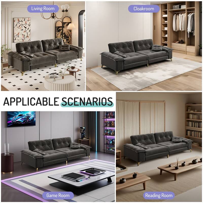 104.7" Modern Sectional Sofa with Tufted Design, Removable Armrests, Metal Legs & 2 Pillows, Chenille Upholstered Couch