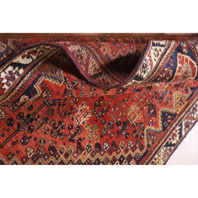 Vegetable Dye Shiraz Persian Vintage Rug Handmade Wool Carpet - 3'6"x 4'6"