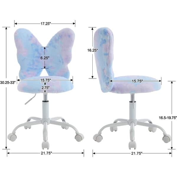 dimension image slide 2 of 4, Cute Butterfly Back Kids Desk Chair, Adjustable Furry Swivel Chair for Study/Home/Bedroom/School
