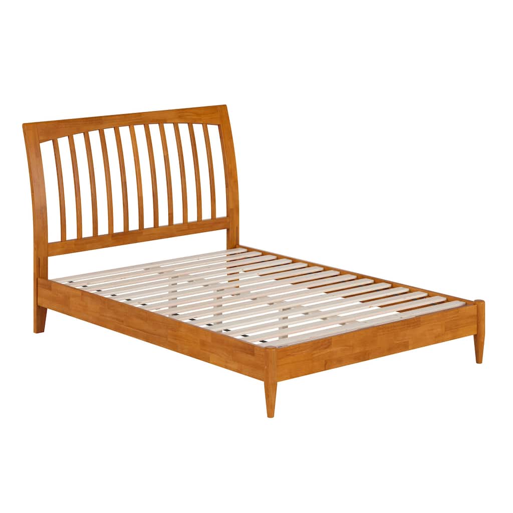 Orleans Full Solid Wood Low Profile Sleigh Platform Bed in Light Toffee