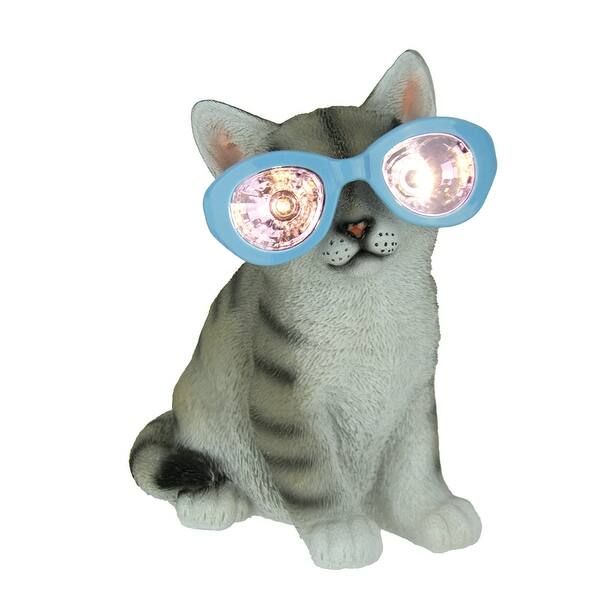 Shop Cat In Glasses Led Solar Light Garden Statue 8 25 X 6 5 X 5