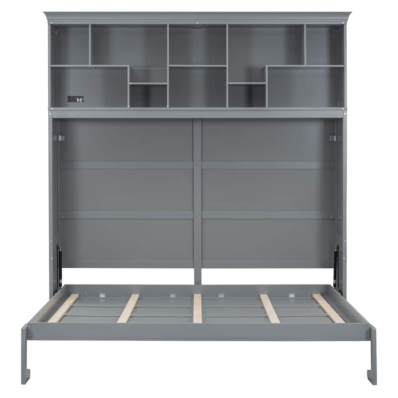 Modern Queen Murphy Bed with Top Shelves & USB