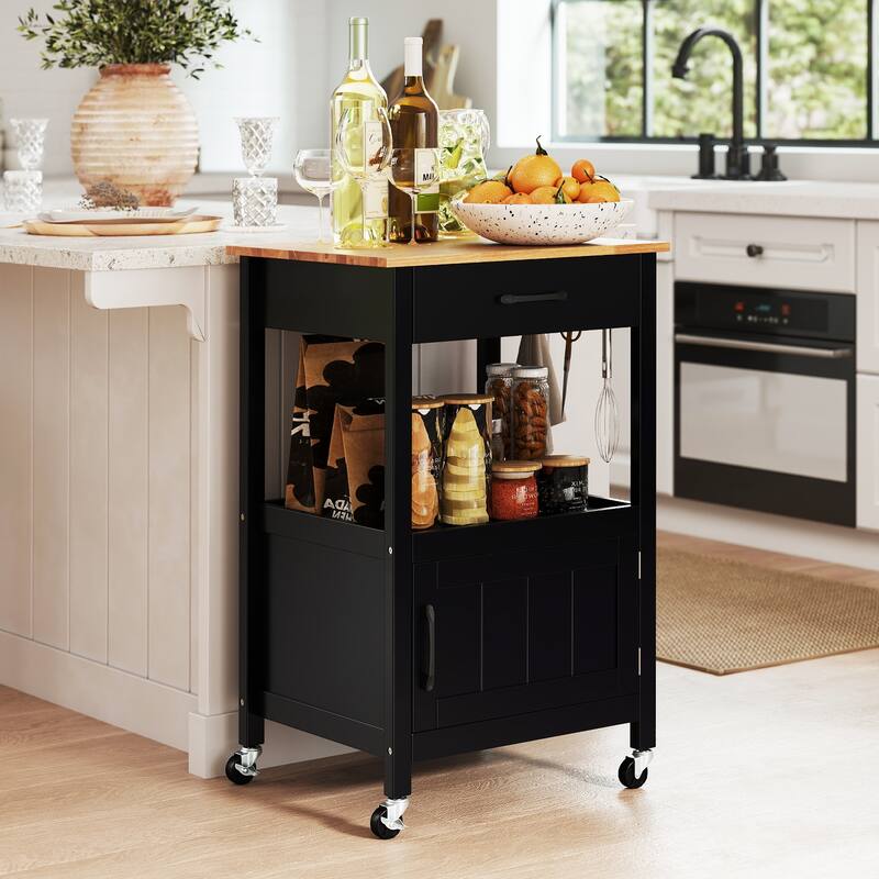 Gymax Small Kitchen Island on Wheels Mobile Trolley Cart Barn Door