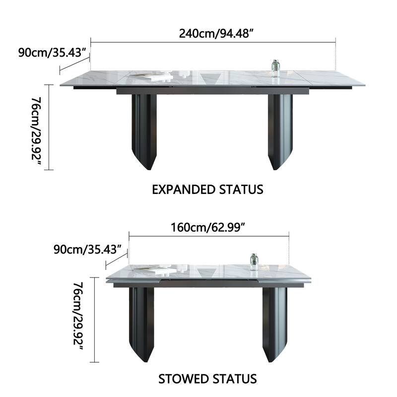 9 - Piece 94.48'' Extendable Sintered Stone Dining Table with 8 Chairs Dining Set